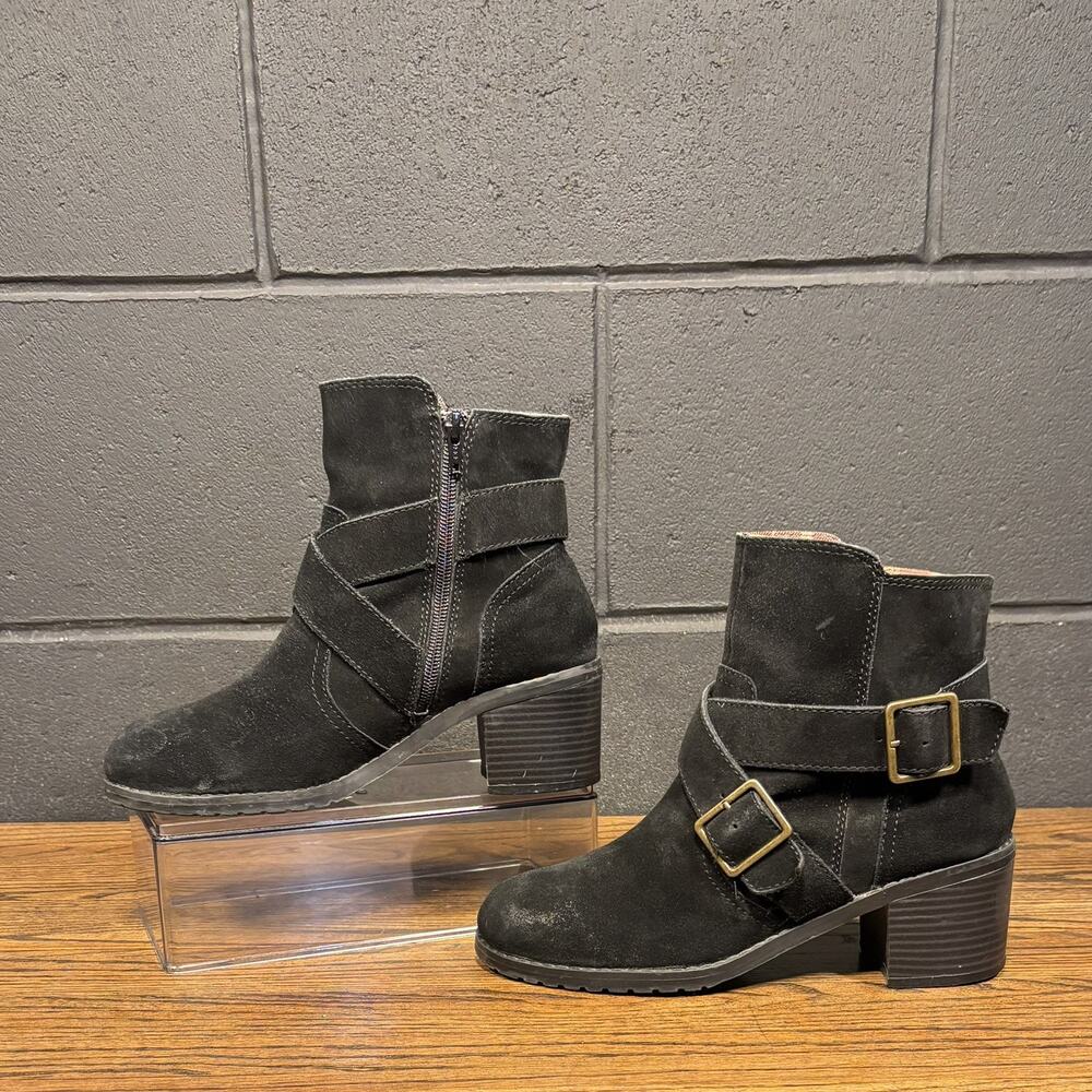 BC Footwear Black Leather Buckle Ankle Boots Women’s 8